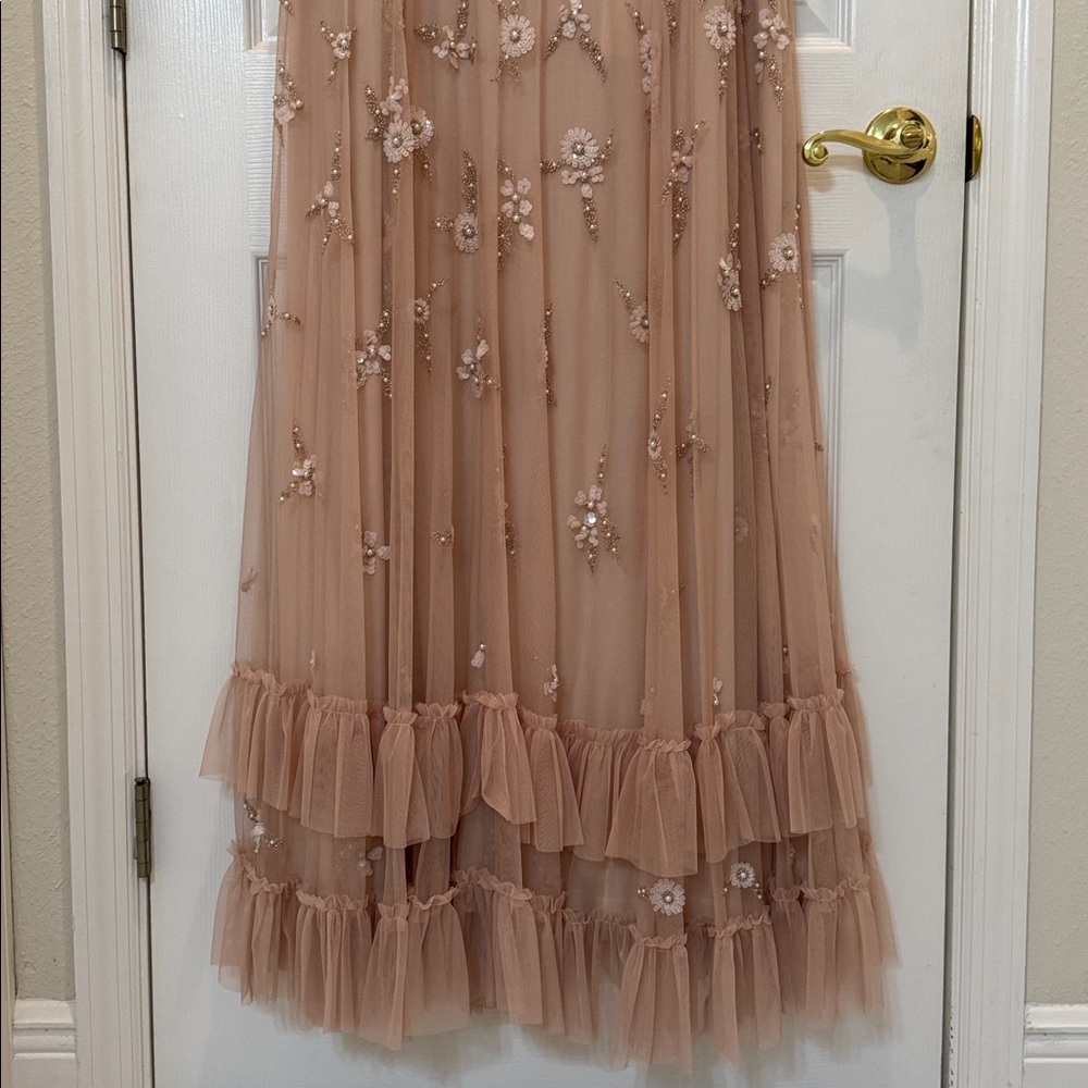 Mac Duggal 9199 Ruffled Floral Embellished Flutter Sleeve A-Line Gown Sz 16 NWT - Picture 8 of 12